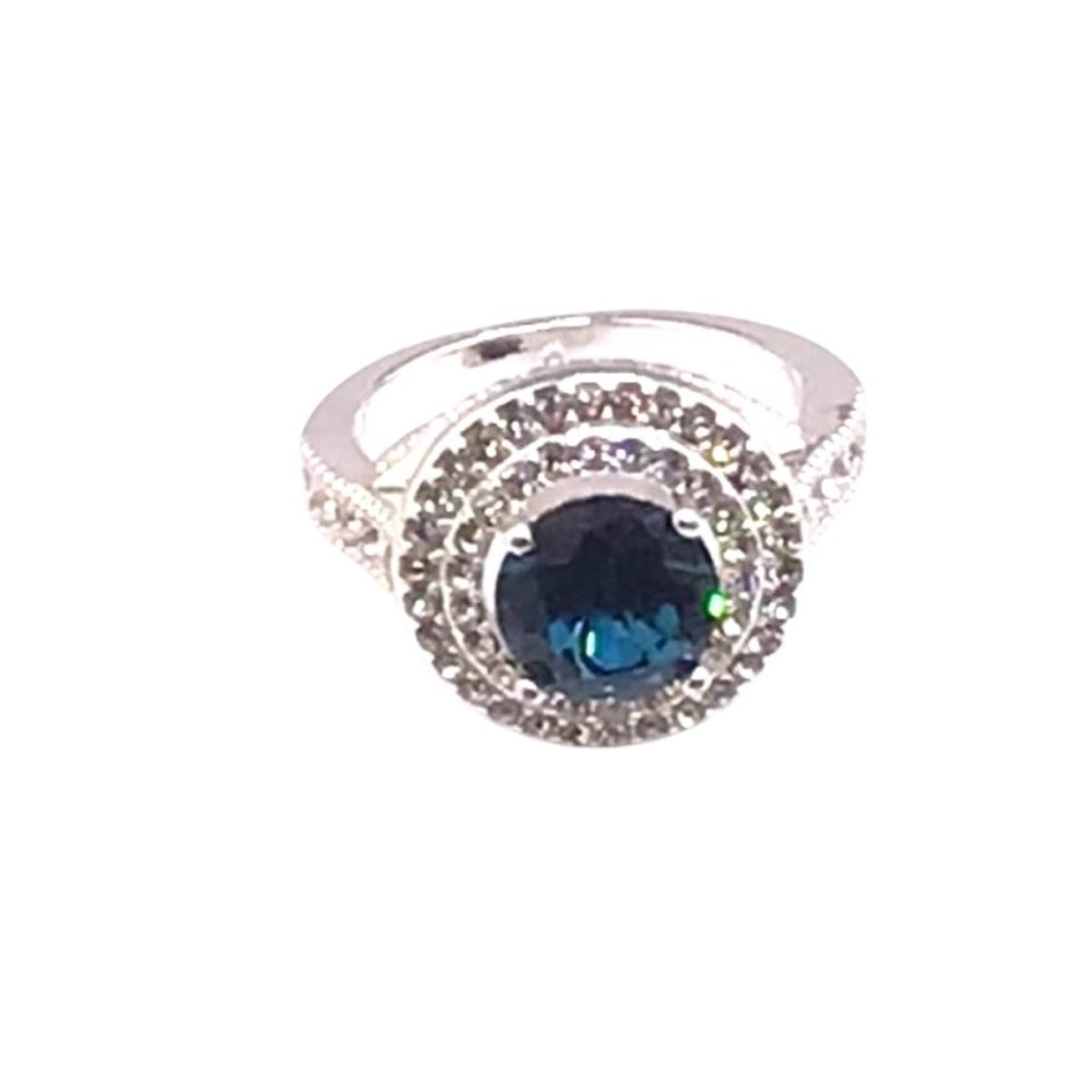 NWB! Charter Club Silver Plated Sapphire Blue Solitaire Cubic Zirconia Ring